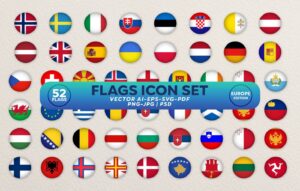 Flags Icon Set. Europe Circled Flags Collection