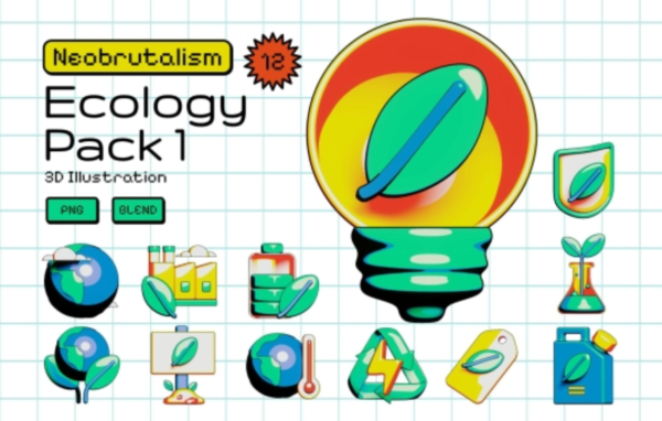 Neobrutalism 3D Ecology Icons Vol.1