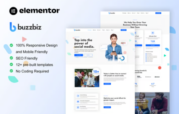 BuzzBiz – Social Media Marketing Agency Elementor Pro Template Kit