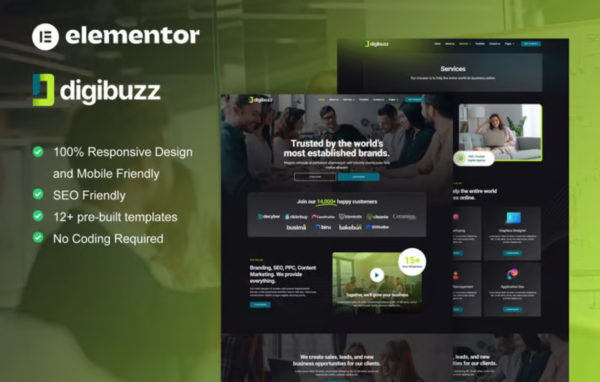 DigiBuzz – Dark Digital Agency Elementor Template Kit