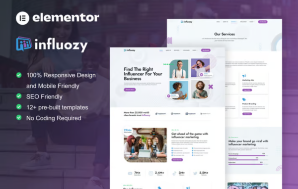 Influozy – Influencer Marketing Agency Elementor Pro Template Kit