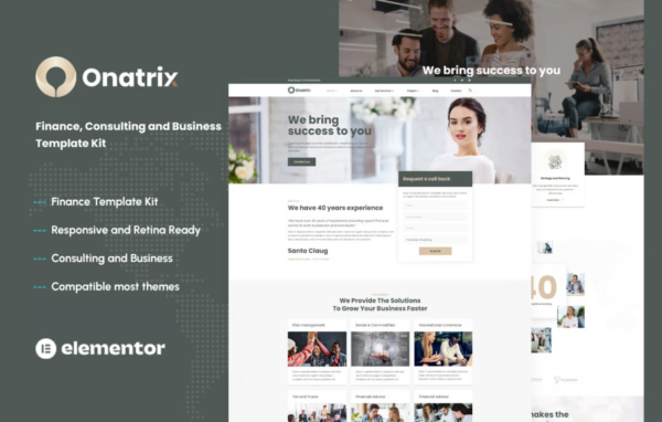 Onatrix – Finance Consulting & Business Elementor Template Kit