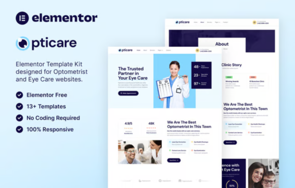 Opticare – Optometrist & Eye Care Elementor Template Kit