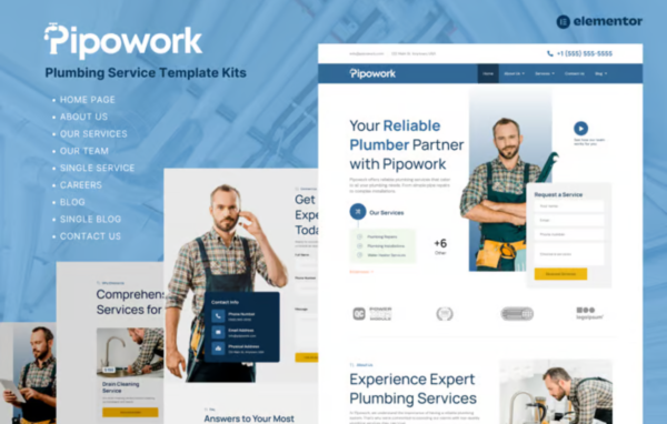 Pipowork – Plumbing Service Business Elementor Template Kits