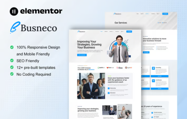 Busneco – Business Coach & Consulting Elementor Template Kit