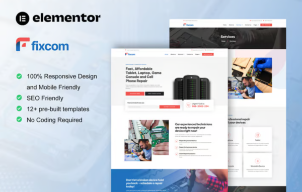 Fixcom – Mobile Phone & Computer Repair Elementor Template Kit