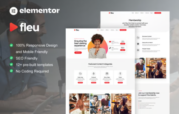 fleu – creative content creators elementor template kit