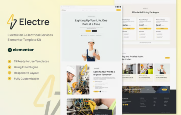 Electre – Electrician & Electrical Services Elementor Template Kit