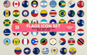 Flags Icon Set. Americas Circled Flags Collection
