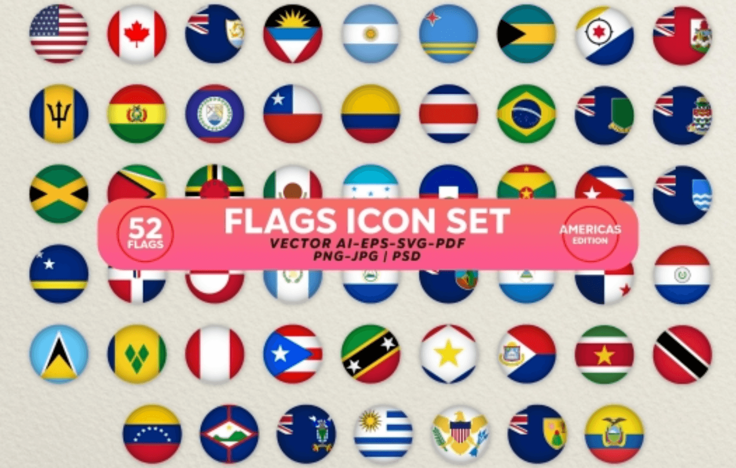 Flags Icon Set. Americas Circled Flags Collection Flags Icon Set. Americas Circled Flags Collection
