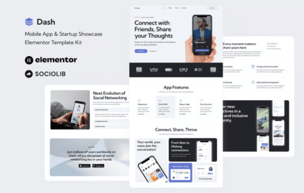 Dash – Mobile App & Startup Showcase Elementor Template Kit - Image 1