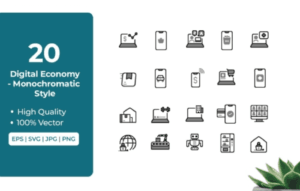 Digital Economy Icons Monochromatic Style Vol 2