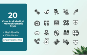 Virus And Medical Icons Monochromatic Vol 1