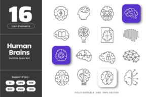 Outline Brain Line Icon Collection