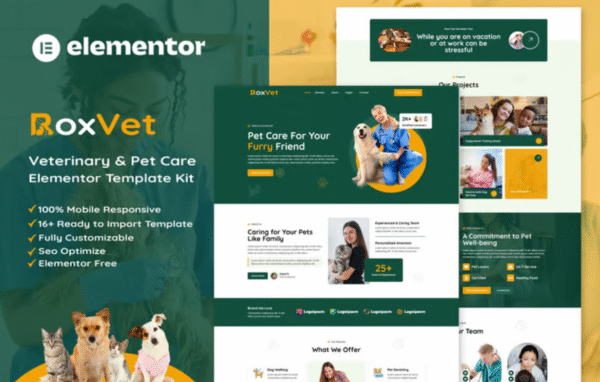 RoxVet Veterinary & Pet Care Services Elementor Template Kit