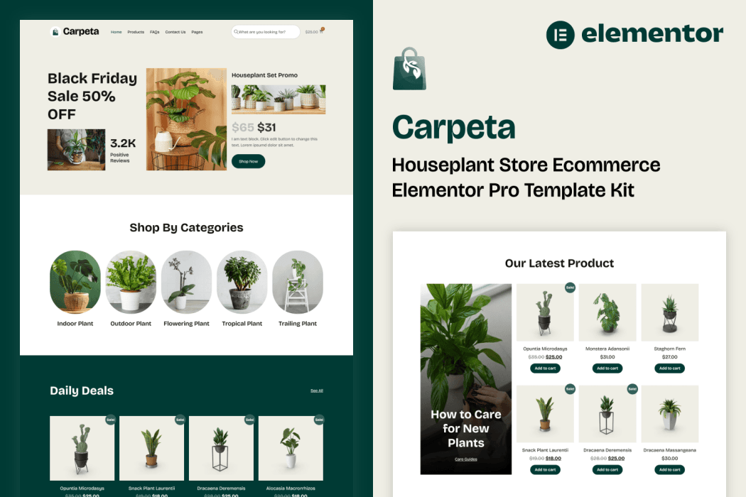 Carpeta – Houseplant Store Ecommerce Elementor Pro Template Kit Carpeta – Houseplant Store Ecommerce Elementor Pro Template Kit