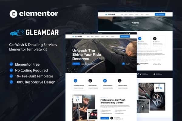 Gleamcar – Car Wash & Detailing Service Elementor Template Kit Gleamcar – Car Wash & Detailing Service Elementor Template Kit