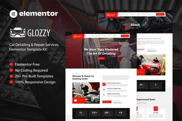 Glozzy – Car Detailing & Repair Service Elementor Template Kit Glozzy – Car Detailing & Repair Service Elementor Template Kit