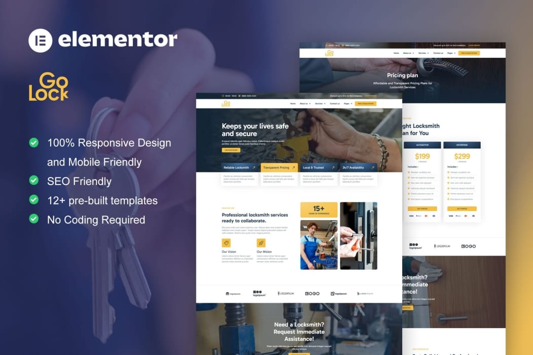 GoLock – Locksmith & Key Maker Service Elementor Pro Template Kit GoLock – Locksmith & Key Maker Service Elementor Pro Template Kit