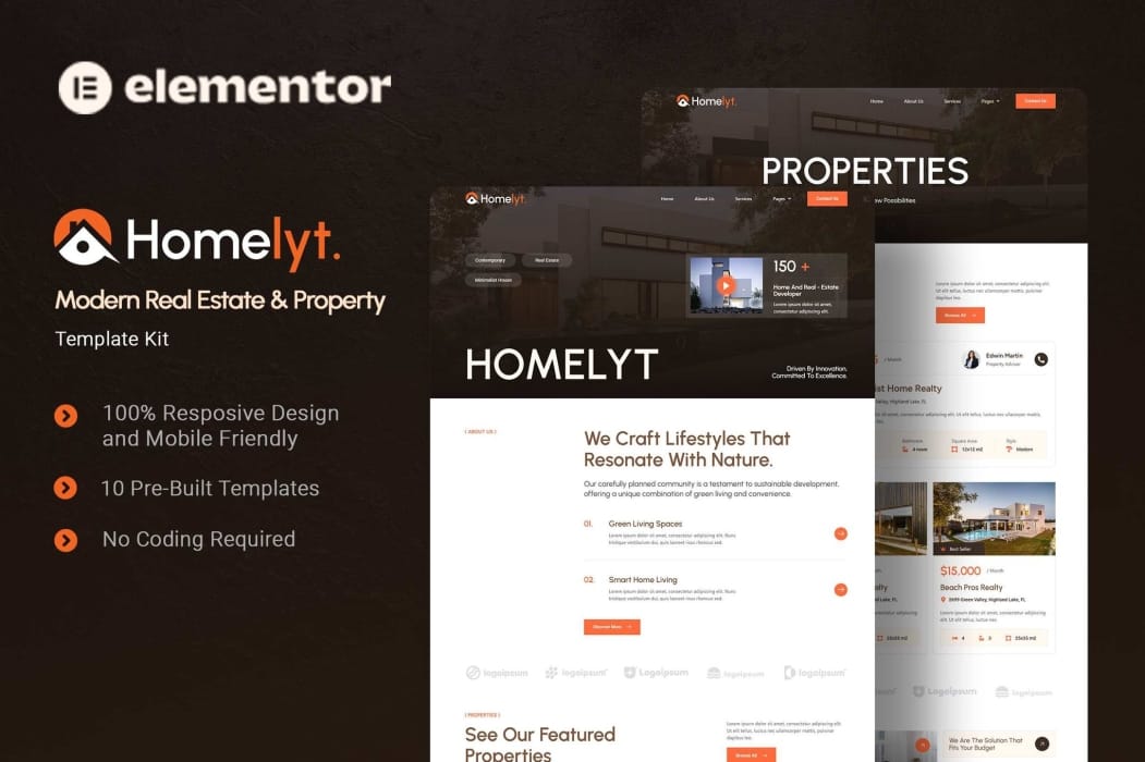 Homelyt – Modern Real Estate & Property Elementor Template Kit Homelyt – Modern Real Estate & Property Elementor Template Kit