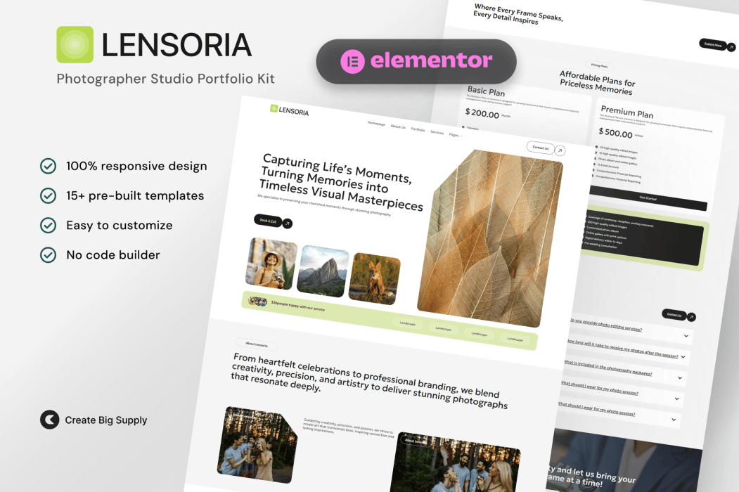 Lensoria – Photographer Studio Portfolio Elementor Template Kit Lensoria – Photographer Studio Portfolio Elementor Template Kit