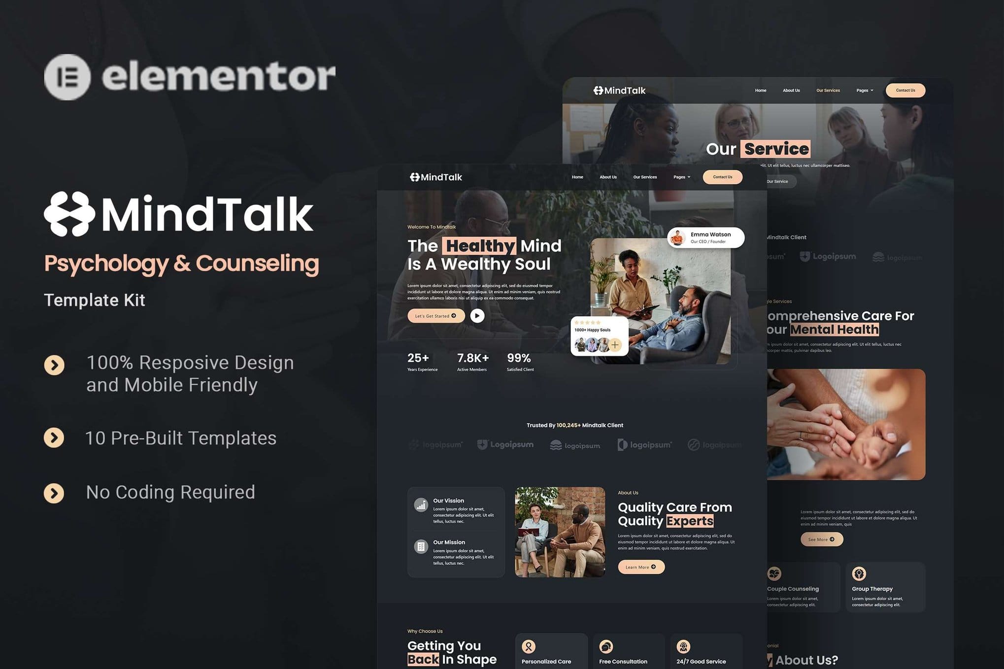 MindTalk – Psychology & Counseling Elementor Template Kit MindTalk – Psychology & Counseling Elementor Template Kit