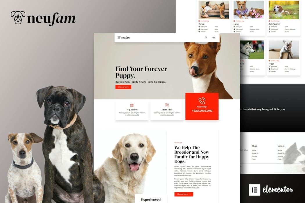 NeuFam – Dog Breeder & Kennel Club Elementor Template Kit NeuFam – Dog Breeder & Kennel Club Elementor Template Kit