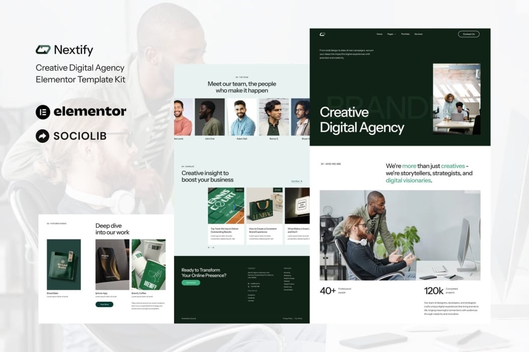 Nextify – Creative Digital Agency & Portfolio Elementor Template Kit Nextify – Creative Digital Agency & Portfolio Elementor Template Kit