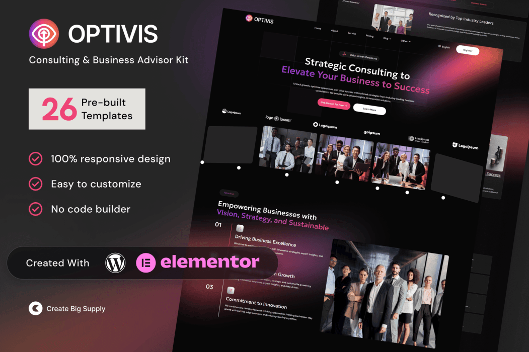 Optivis – Consulting & Business Advisor Elementor Template Kit Optivis – Consulting & Business Advisor Elementor Template Kit