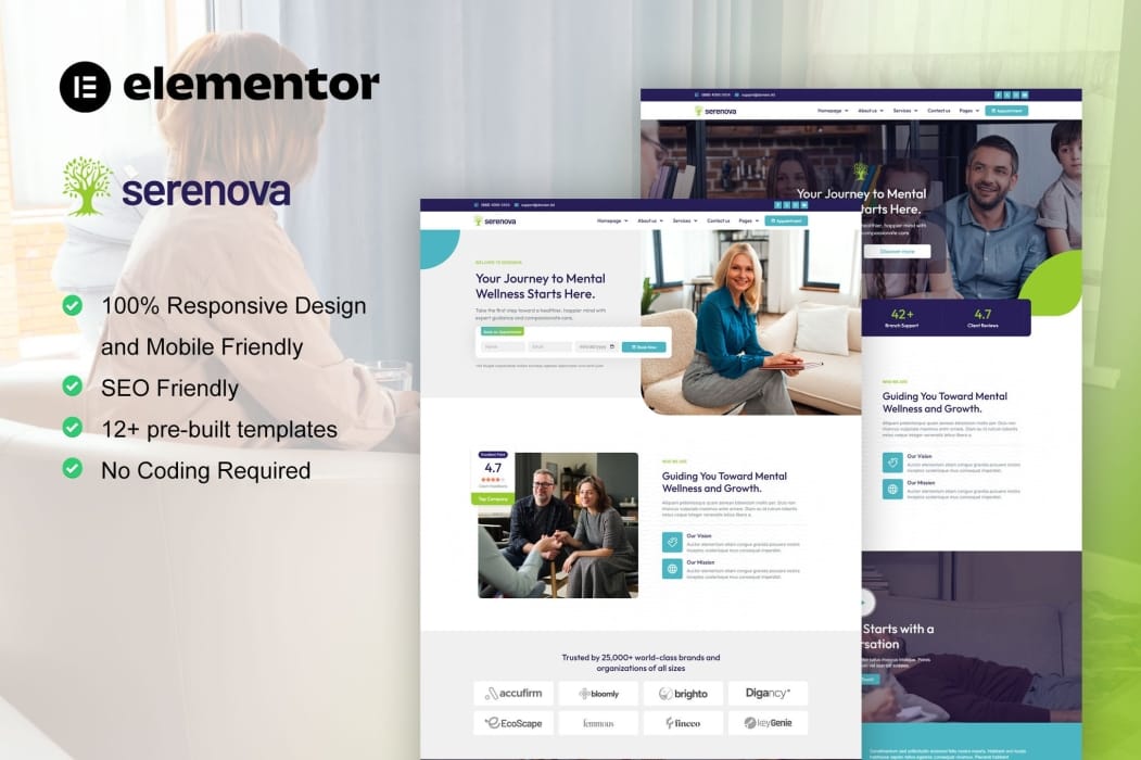 Serenova – Psychology & Mental Health Elementor Pro Template Kit Serenova – Psychology & Mental Health Elementor Pro Template Kit