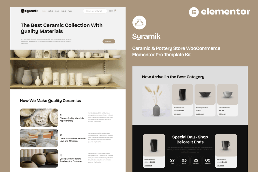 Syramik – Ceramic & Pottery Store WooCommerce Elementor Pro Template Kit Syramik – Ceramic & Pottery Store WooCommerce Elementor Pro Template Kit