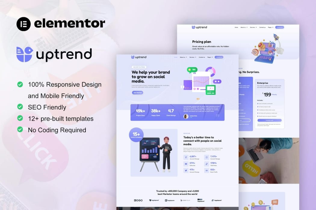 UpTrend – Social Media Marketing Agency Elementor Template Kit UpTrend – Social Media Marketing Agency Elementor Template Kit