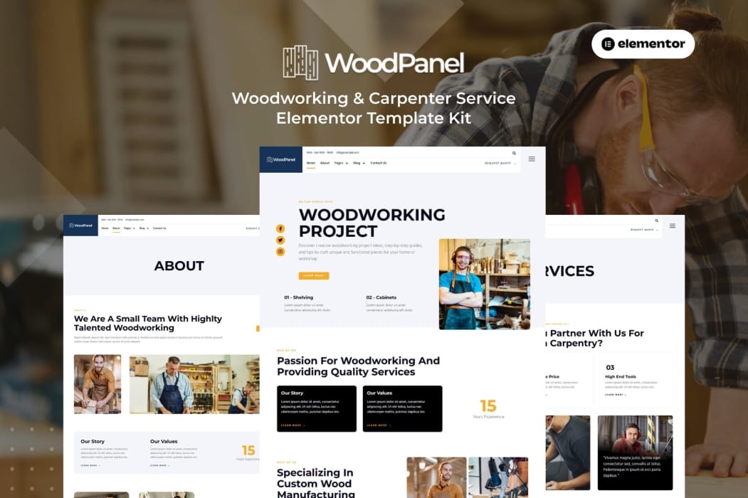 Woodpanel – Woodworking & Carpenter Service Elementor Pro Template Kit Woodpanel – Woodworking & Carpenter Service Elementor Pro Template Kit