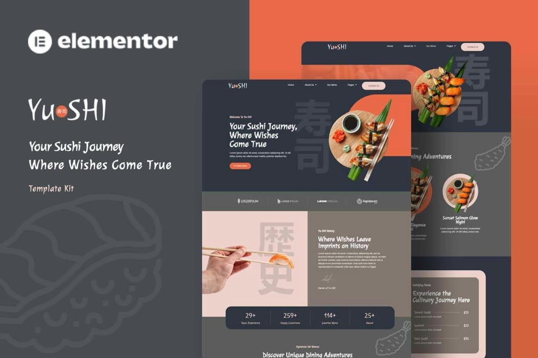 Yushi – Sushi Food Elementor Template Kit Yushi – Sushi Food Elementor Template Kit
