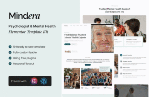 Mindera – Psychologist & Mental Health Elementor Template Kit