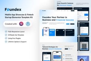 Foundex – Mobile App Showcase & Fintech Startup Elementor Template Kit