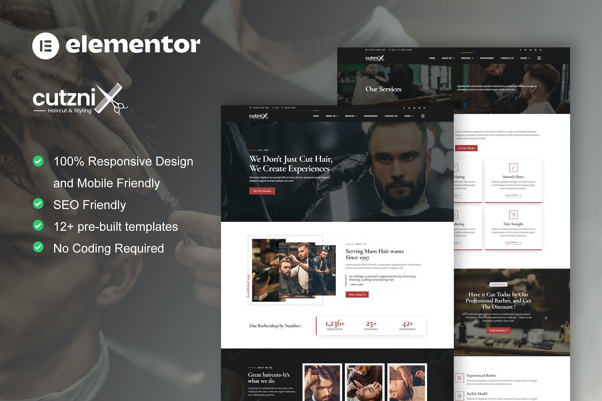 Cutznix – Barbershop & Hair Salon Elementor Template Kit Cutznix – Barbershop & Hair Salon Elementor Template Kit