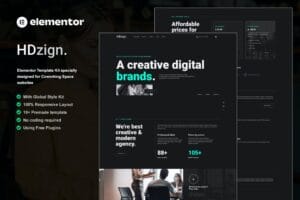 HDzign – Dark Digital Agency Elementor Template Kit