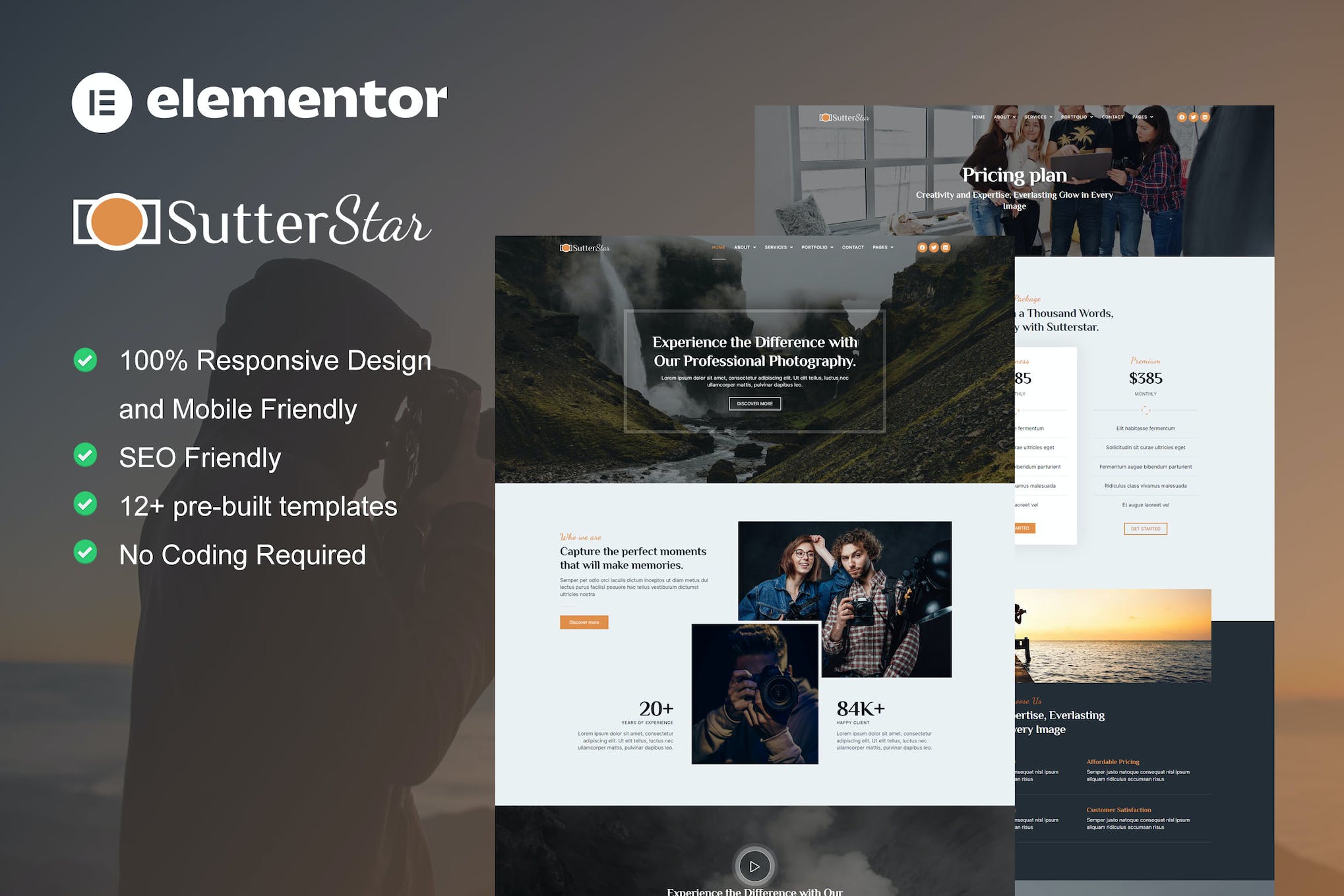 sutterstar-photography-services-portfolio-elemento SutterStar – Photography Services & Portfolio Elementor Template Kit