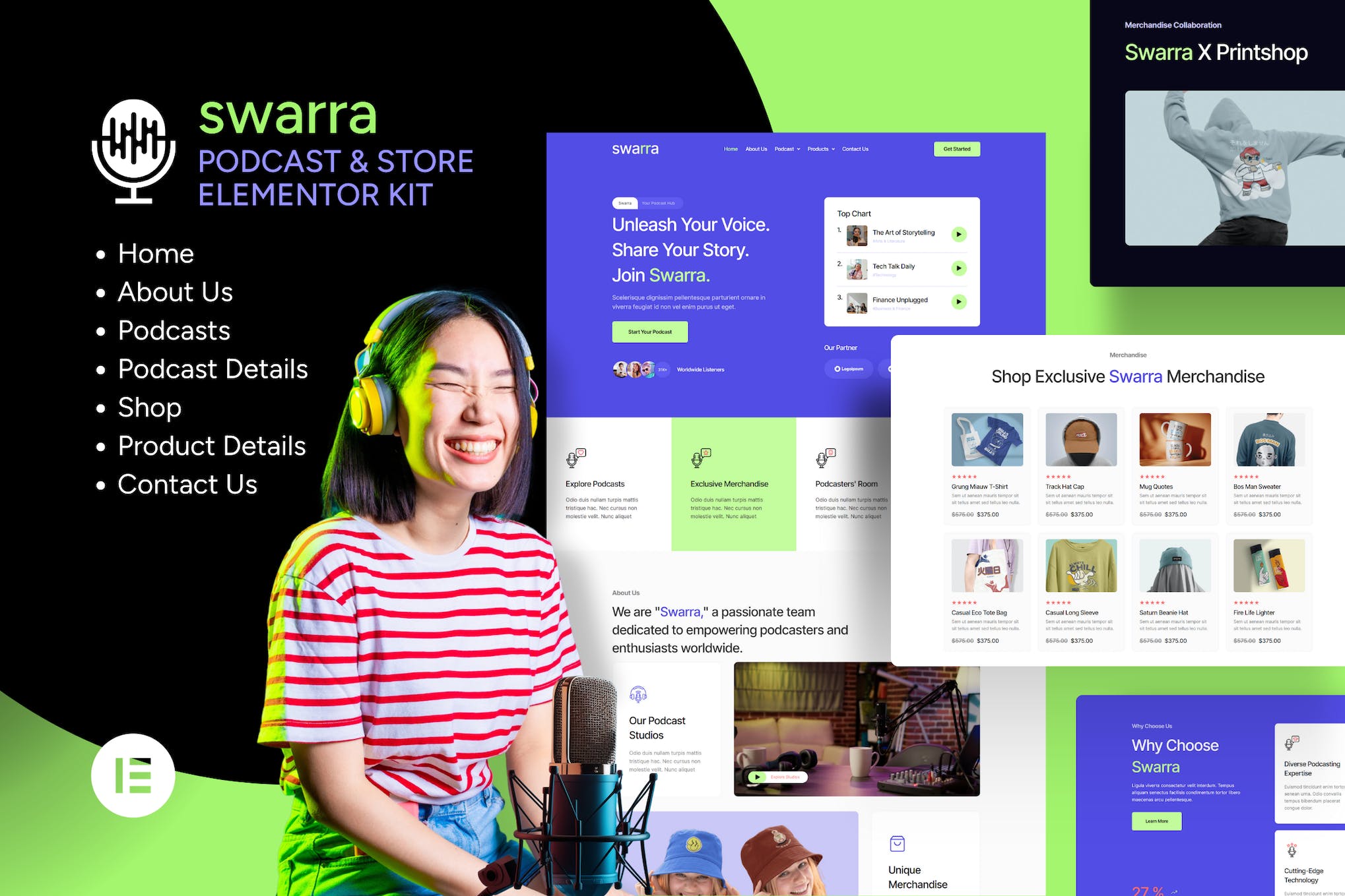 swarra-podcast-streaming-merchandise-store-templat Swarra – Podcast Streaming & Merchandise Store Template Kit